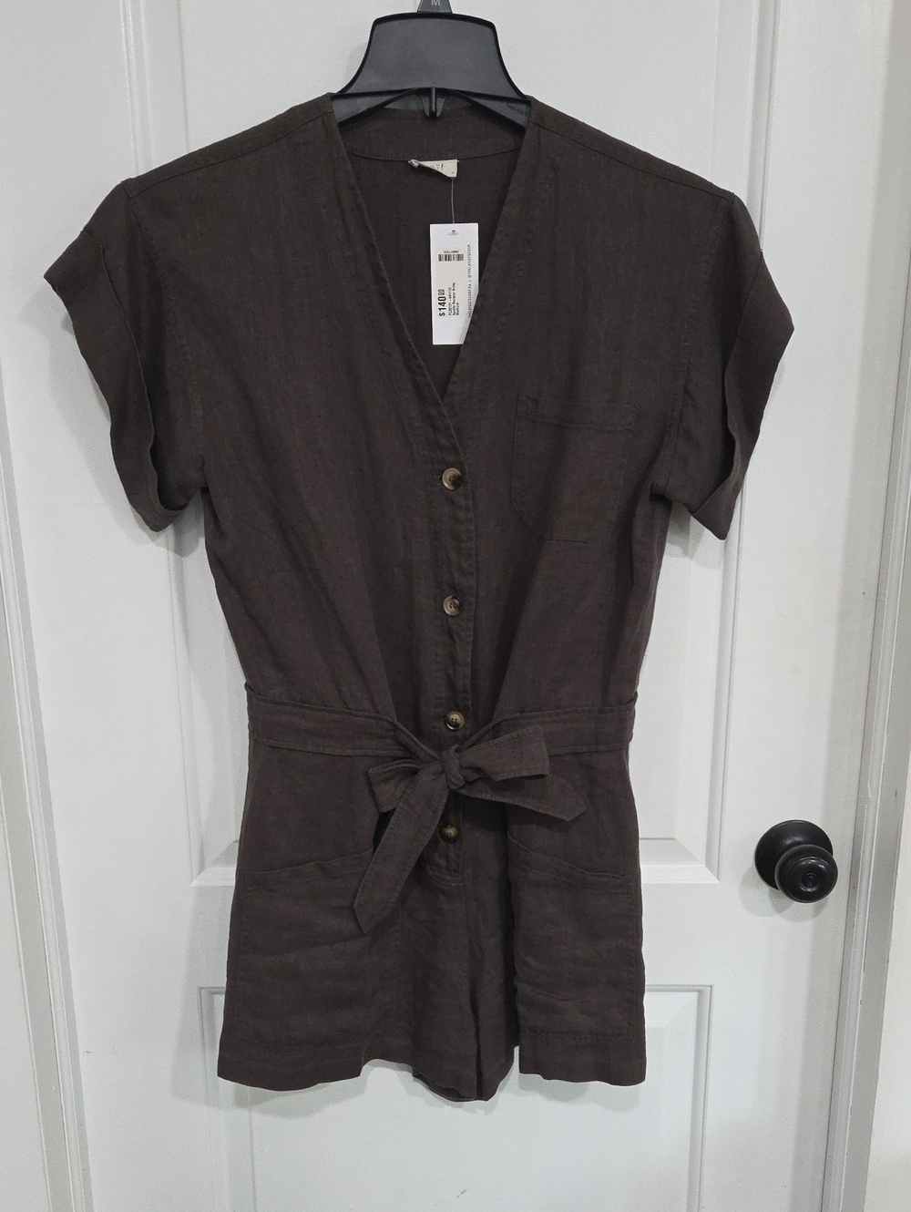 Tie-Waist Short Romper In Green